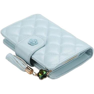 Imagem de Carteira de couro bifold feminina desbloqueando senhoras com titular d