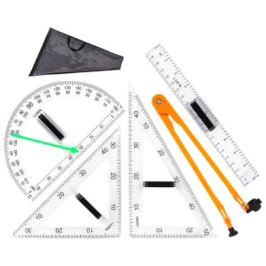 Imagem de Gralara Grande conjunto de régua matemática geométrica, ferramenta portátil de geometria, auxílio para ensino de matemática para quadro-negro, 5 unidades