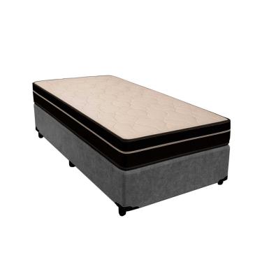Imagem de Cama Box Solteiro 88 Suede Cinza Com Colchão Paris - Molas Ensacadas Preto 66x88x188
