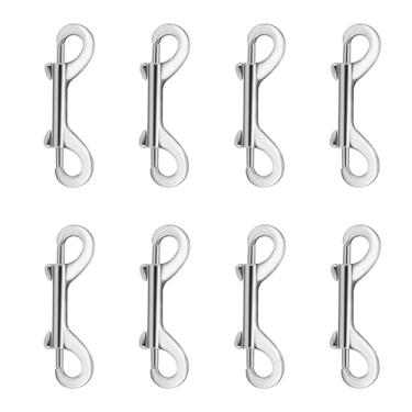 Imagem de 8 peças de ganchos de pressão de parafuso de extremidade dupla, conectores de ganchos duplos resistentes de 8,5 cm, clipes de gatilho duplo de liga de zinco para coleira de cachorro chaveiro aderência