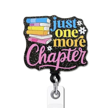 Imagem de YAZMEEN Presentes engraçados de carretel de crachá - Just One More Chapter - Porta-crachá retrátil com clipe jacaré - Suporte de cartão de identificação acrílico com glitter preto - presentes para