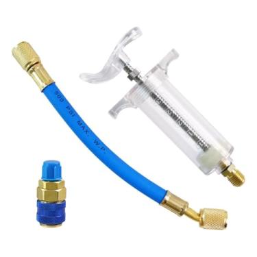 Imagem de Kit injetor de óleo e corante de 30 ml com tubo de fluido e acoplamento rápido de coluna reta para óleo mineral R134A refrigerante