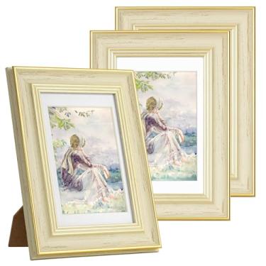 Imagem de Axeman Porta-retrato 10 x 15 cm com tapete para fotos de 9 x 12 cm, elegante design vintage ornamentado com acrílico para exibição de parede/mesa, decoração rústica de grão de madeira envelhecida