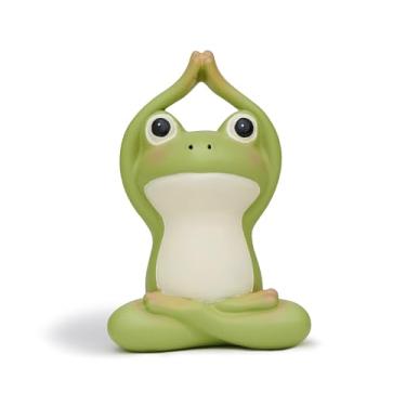 Imagem de BOIHEGU Estatueta Zen Sapo Yoga Meditação Decoração Calmante, Bonito 10 cm Saudação para Cima Sapo Verde Knick Knack Decoração Prateleira de Banheiro