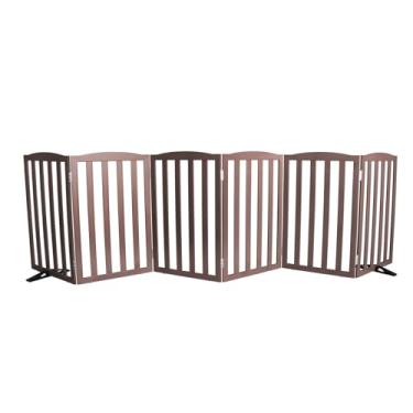 Imagem de SFJC Portão interno independente para cães, portões dobráveis para cães, escadas ou corredores, portão branco de madeira para animais de estimação para casa, cerca para animais de estimação com pés de