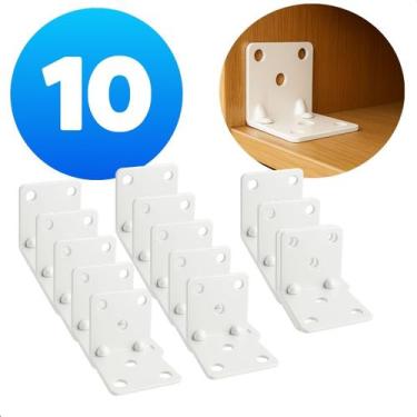 Imagem de Kit 10 unidades Cantoneira 6 furos Reforçada Branco Para Moveis Parede