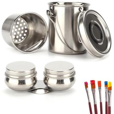 Imagem de Lavadora de pincéis de aço inoxidável, balde de lavagem com tampa e tela de filtro para pintura a óleo (P)