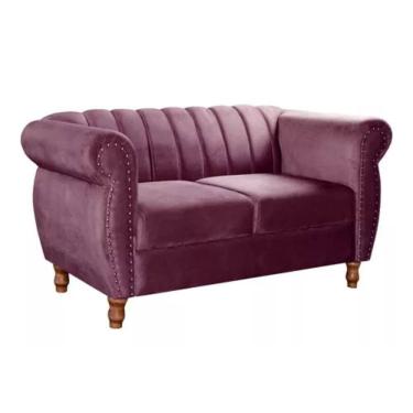 Imagem de Sofá Chesterfield 2 Lugares Realeza Vintage Retrô Veludo Roxo
