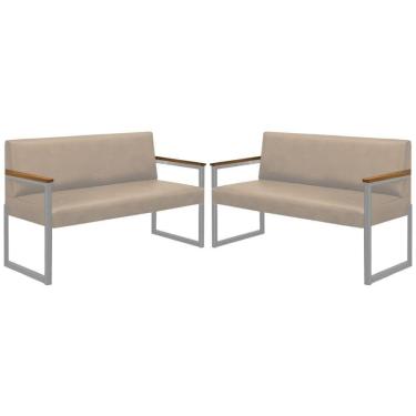 Imagem de Conjunto 2 Sofás De 2 Lugares Niterói Couro Off White Em Metal Champanhe