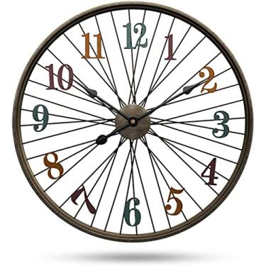 Imagem de QLDFX Relógio de parede artístico relógio de parede, relógio de parede antigo de metal personalizado para cafés e bares, relógios silenciosos criativos para salas de estar relógio de parede silencioso