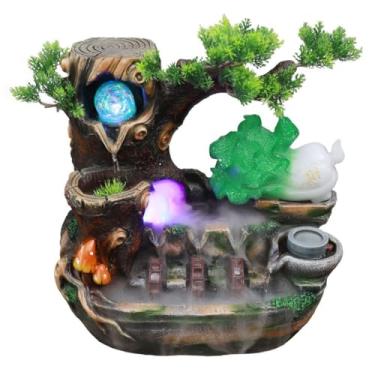 Imagem de XFNVXC Fonte decorativa para ambientes internos fonte de mesa repolho Rockery fonte de água corrente com roda Feng Shui decoração de casa artesanato umidificador Rockery Fountain casa