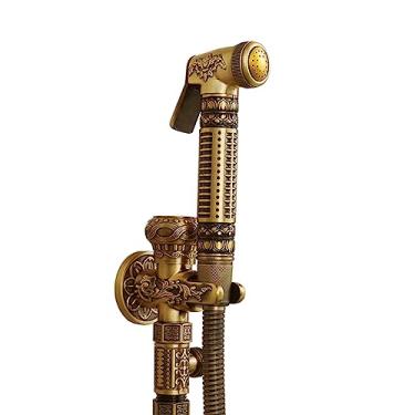 Imagem de ifgswopq Suporte de parede de pulverizador de bidê, ouro, cabeça de chuveiro e mangueira de bidê, pulverizador de bidê para vaso sanitário da pia, descarga multifunções de reforço de cobre completo
