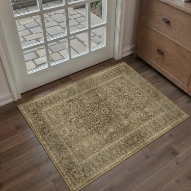 Imagem de PureCozy Tapete marrom 5 x 7 cm, lavável, vintage, pequeno para entrada, cozinha, macio, retrô, floral, camada baixa, tapete antiderrapante, tradicional, desgastado, para banheiro, escritório, quarto