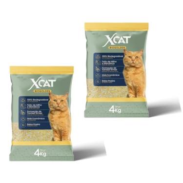 Imagem de Kit Areia Sanitária Biodegradável para Gatos Xcat Biogolden 4kg - Feita de Mandioca e Milho | Controle de Odor, Torrões Firmes e Baixa Poeira (2 unidades)