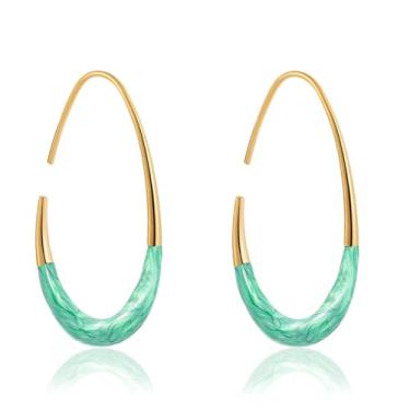 Imagem de Bi&Yamigeo Brincos de argola aberta em gota para mulheres, revestimento esmaltado, oval, puxar através de gota de água rasgada, Latão, Sem pedra preciosa