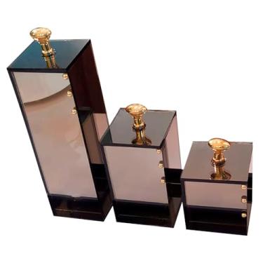 Imagem de Kit Lavabo Banheiro Luxo Conjunto Trio Organizador 3 Potes Vidro (Bronze Dourado)