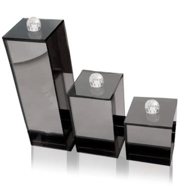 Imagem de Kit Lavabo Banheiro Luxo Conjunto Trio Organizador 3 Potes Vidro (Esfumado)