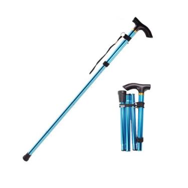 Imagem de Bastão de trekking dobrável de 5 seções, leve, ajustável, com mecanismo de bloqueio, mastro telescópico de caminhada para idosos, caminhantes, viagens, azul lago