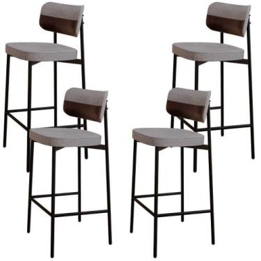 Imagem de Kit 04 Banquetas Alta Bar Cozinha Sala De Jantar Aço Preto Kaira C01 L