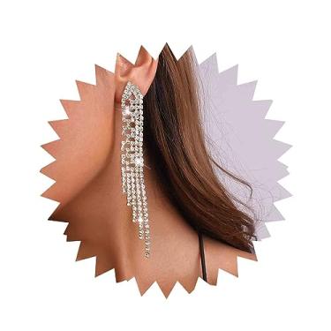 Imagem de Aneneiceera Brincos vintage de corrente de tênis de ouro, brincos longos de borla de cristal, brincos de franja, brincos de franja e strass, joias para mulheres e meninas, Zinco, nah