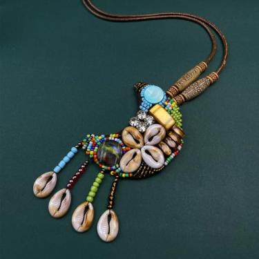 Imagem de Colar estilo étnico boêmio, pingente nepalês com franjas, exótico, vestido longo, suéter, corrente, moda retrô, one size, Couro sintético, Sem Pedra Preciosa