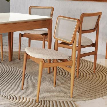 Imagem de Cadeira Kappesberg Em Madeira Maciça Linho Mesclado Areia Tela Bege