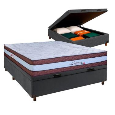Imagem de Cama Box Bau Cinza Casal + Colchão Molas Ensacadas Legaccy Paropas