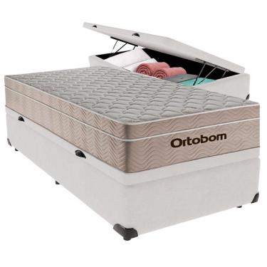 Imagem de Cama Baú Solteiro Branco+colchão Airtech Molas Ortobom