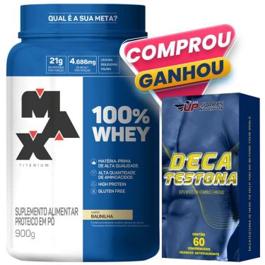 Imagem de 100% Whey Protein 900g Sabores Max Titanium + Deca Testona - Baunilha