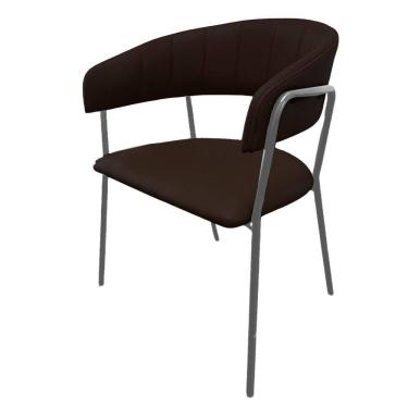 Imagem de Cadeira com Braços Maraú PSG Móveis Estofada Courrissimo Café com Base Aço Prata