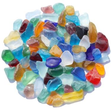Imagem de QYGL Bloco de vidro marinho - vidro marinho fosco colorido de 500 g - Enchimento de vaso e ornamento de aquário, suprimentos de artesanato DIY para arte, decoração de vidro marinho, casamentos de