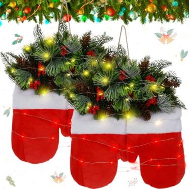 Imagem de Dingion Guirlanda de luva de Natal cintilante com 50 luzes de LED, guirlanda artificial para pendurar na porta da frente, para parede, decoração de festa de Natal