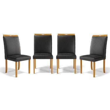 Imagem de Kit Com 4 Cadeiras Agnes Madeira Maciça Estofadas Para Mesa De Jantar Courino Preto 503