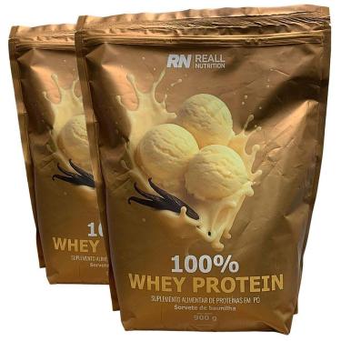 Imagem de Kit 2 Whey Protein Concentrado 100% Reall Nutrition 900g Sabor Sorvete Baunilha