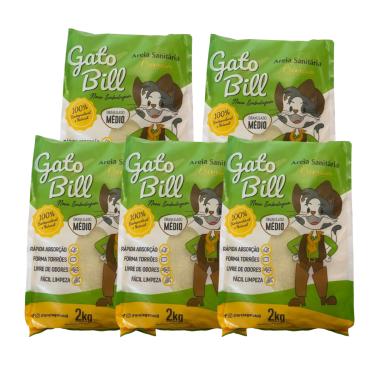 Imagem de Kit 5 Areias Higienica Gato Bill Premium Grãos Médios Milho E Mandioca 10kg