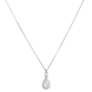 Imagem de Colar feminino banhado a ouro branco 14K com gota de prata com zircônia Aaaaa