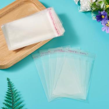 Imagem de 100 peças de sacos de plástico celofane 12 x 7 cm retangular transparente autovedante bolsa de vedação autoadesiva para joias pequenas, berloques, chaveiros, pingentes, pequenos presentes, à prova de