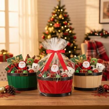 Imagem de Threehoney Conjunto de 3 cestas de Natal vazias para presentes, cestas de presente vazias para encher cesta de tecido com alças para lanche de Natal, aniversário, feriado (sem borda de tecido, 22 x 17