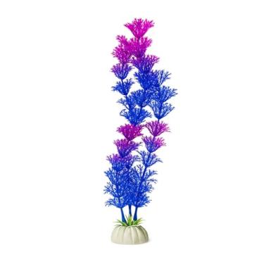 Imagem de D & K Exclusives Plantas artificiais de aquário, pacote com 10 decorações de aquário de plástico de 20 cm, decoração colorida de paisagem aquática para água doce, tanques tropicais (planta de