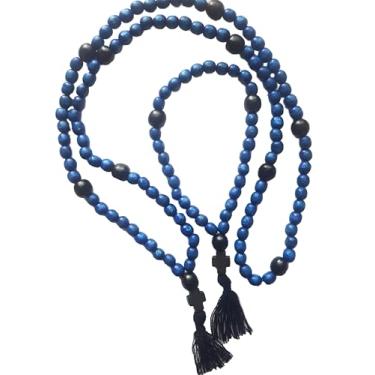 Imagem de Corda de oração ortodoxa cristã Chotki 100 30 nós Komboskoini cruz de madeira azul