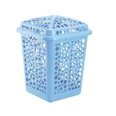 Imagem de Cesto Telado Roupa Grande com Tampa 80 Litros - Lavanderia cesto de roupa suja para Lavanderia e Quarto(Azul)