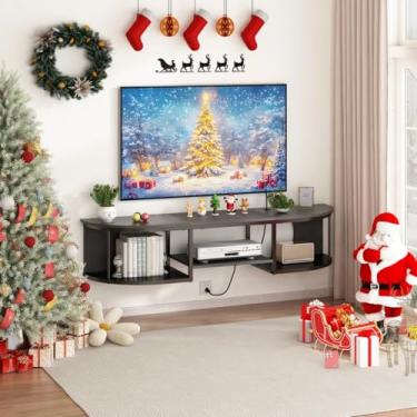 Imagem de Rack para TV, Armário para TV Multifuncional com Tomadas, Rack Suspenso para Sala, Resistente e Estável, Prateleira Parede Sala Estar Moderna, Preto