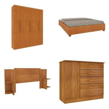 Imagem de Quarto Casal Completo Guarda-roupa 6 Portas Munique Cama Mônaco com Ca