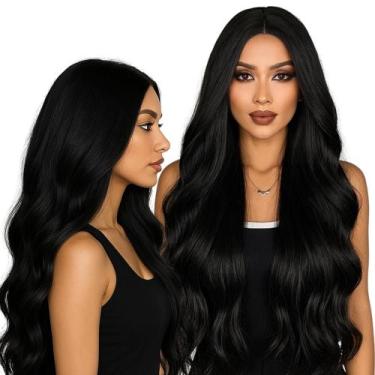 Imagem de Peruca Orgânica Wig Ondulada 60cm Preta Sem Franja - Maya Hair