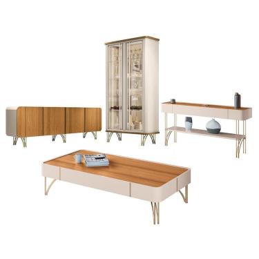 Imagem de Conjunto Sala De Estar Com Cristaleira Agnes H01 Off White-cinamomo - Mpozenato