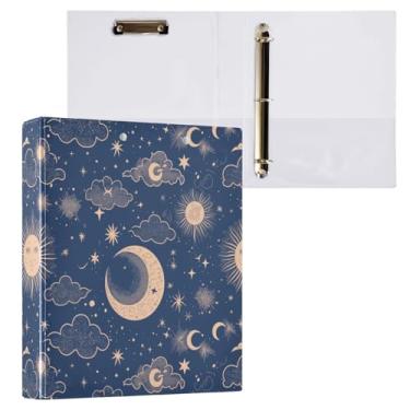 Imagem de Blueangle Fichário elegante com 3 anéis para sol e lua com prancheta e 2 bolsos - Organizador de documentos decorativos de 3 cm para escritório, suprimentos para reuniões (336)