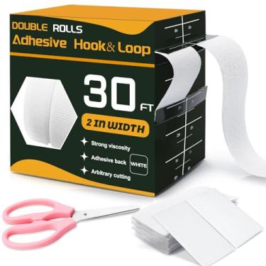 Imagem de Fita adesiva de 7,5 m × 5,8 cm de gancho e laço de viscosidade forte adesivo de corte arbitrário para tecidos, fita autoadesiva de nylon para escritório em casa, escola e artesanato, 2 rolos brancos e