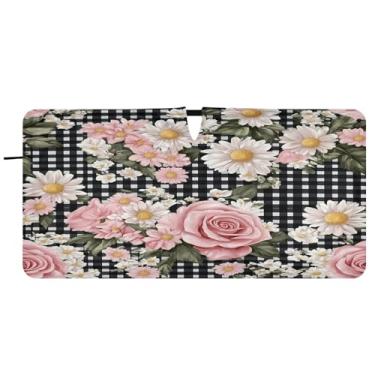 Imagem de Blueangle Pink Roses Daisies Para-brisa Para-brisa - 149.9 cm x 76.2 cm Dobrável Carro Frontal Para-sol Blocos Raios UV Viseira de Sol (248)