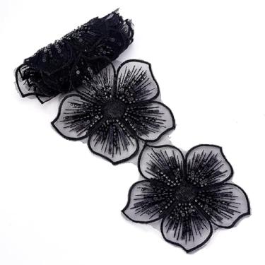 Imagem de arricraft Acabamento de renda floral 3D de 1 metro de comprimento, aplique de renda floral de 12 cm de largura, acabamento de costura decorativo para vestido de casamento, bricolage, artesanato