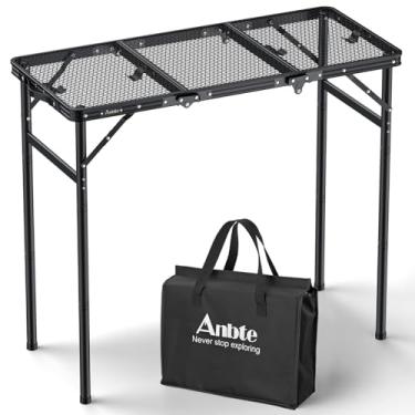 Imagem de Anbte Mesa de grelha tripla de 90 cm, 2 alturas ajustáveis, no máximo, 75 cm, mesa de metal resistente com bolsa de armazenamento, mesa resistente ao calor, alça portátil para cozinhar, churrasco